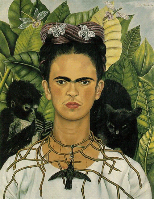 Autoportrait de Frida Kahlo avec un collier d'épine et un colibri