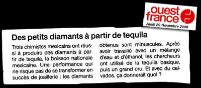 Des diamants à partir de la Tequila - Article Ouest-France - Novembre2008
